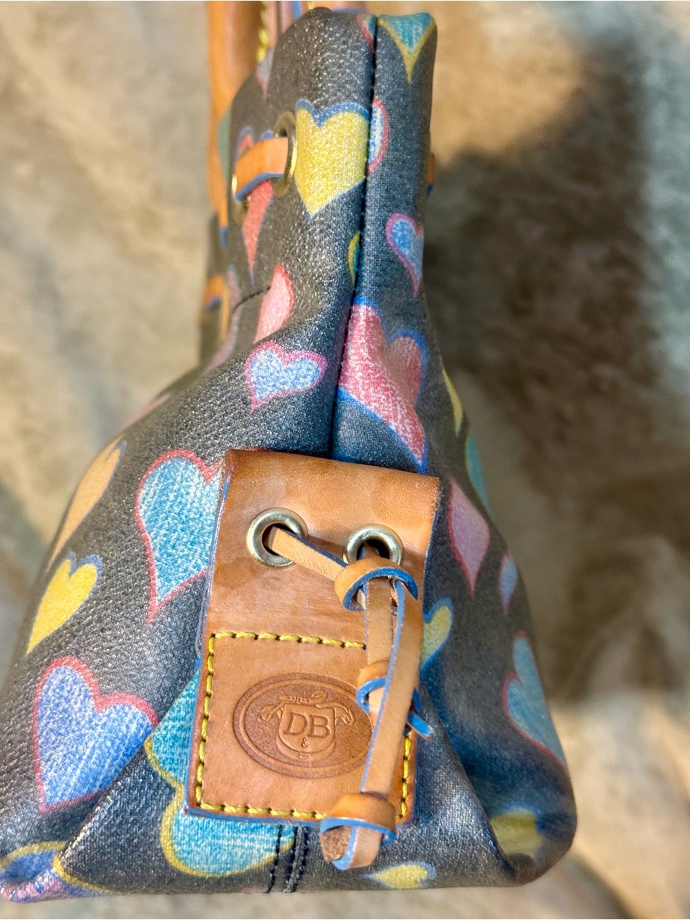 Dooney & Bourke Multicolor Heart Print Small/Mini Satchel with Leather Trim - Picture 7 of 11